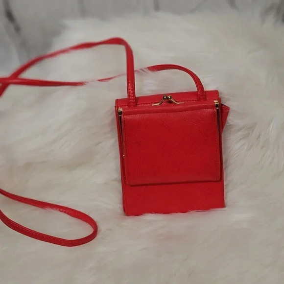 VINTAGE Mundi Red Fold Over Crossbody Long Strap Small Purse - Picture 6 of 11